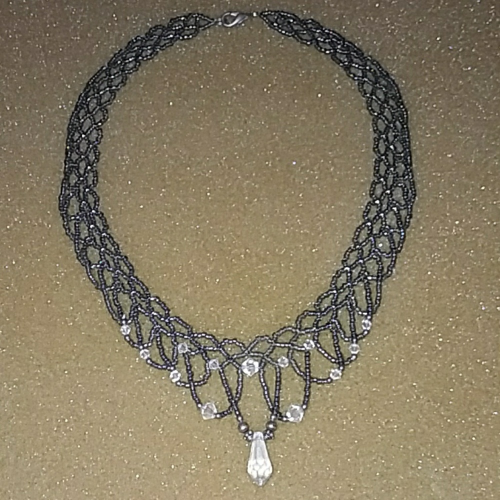 Hand beaded tear drop crystal necklace